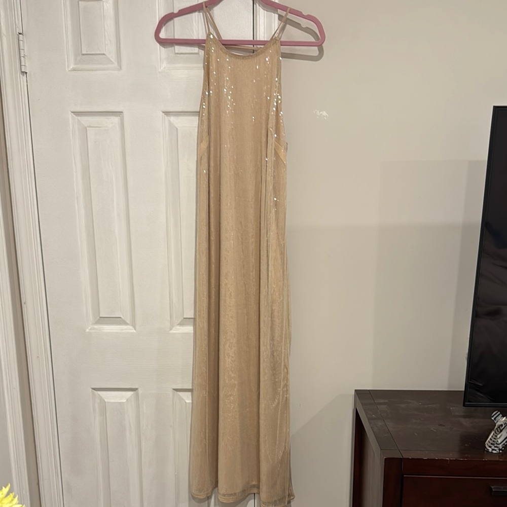 Tan Halter Sleeveless Maxi Dress